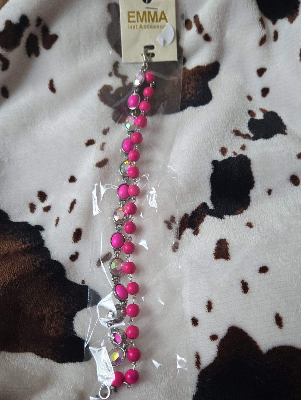 EMMA Pink Beaded Hat Charm  with Crystal Accents, AB Stones